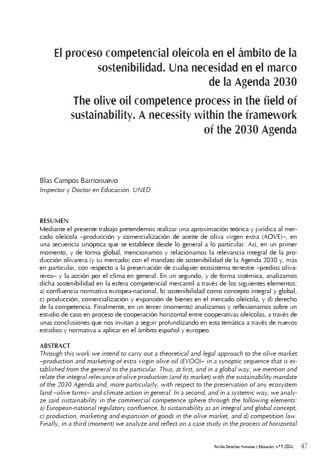 El proceso competencial oleícola en el ámbito de la sostenibilidad.